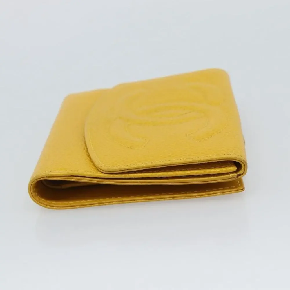 Chanel Caviar CC Logo Bifold Wallet Yellow